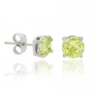 Sterling Silver Light Green CZ Round Stud Earrings, 5mm E9563LGR