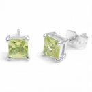 Sterling Silver Light Green CZ Square Stud Earrings E2825LGR