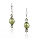 Sterling Silver Light Green Swarovski Pearl & Crystal Dangle Leverback Earrings E12248M2