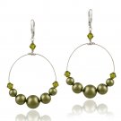 Sterling Silver Light Green Swarovski Pearl & Crystal Dangle Wire Leverback Earrings E12254M2