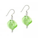 Sterling Silver Light Green Twisted Foil Glass Bead Dangle Earrings E9480M21