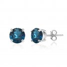 Sterling Silver London Blue Topaz 6mm Round Stud Earrings E11524LBT