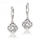 Sterling Silver Love Knot Flower Dangle Leverback Earrings E13476