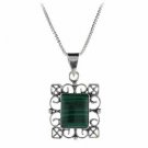 Sterling Silver Malachite Filigree Rectangle Pendant P8030ML