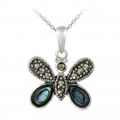 Sterling Silver Marcasite & Abalone Butterfly Pendant P12183ABN