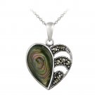 Sterling Silver Marcasite & Abalone Heart Pendant P12184ABN