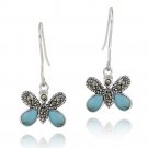 Sterling Silver Marcasite & Created Turquoise Butterfly Earrings E12183TQ