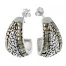 Sterling Silver Marcasite & CZ Half Hoop Earrings E10635