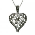 Sterling Silver Marcasite & Filigree Swirl Heart Pendant P10669