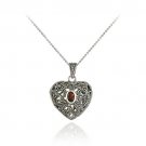 Sterling Silver Marcasite & Garnet Heart Locket Pendant P10659G