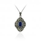 Sterling Silver Marcasite & Lapis Diamond Shaped Locket P2809LP