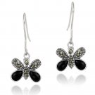 Sterling Silver Marcasite & Onyx Butterfly Earring E12183O