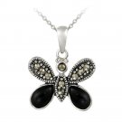 Sterling Silver Marcasite & Onyx Butterfly Pendant P12183O