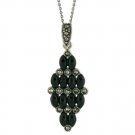 Sterling Silver Marcasite & Onyx Cluster Pendant P10666O