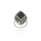 Sterling Silver Marcasite & Onyx Diamond Shape Filigree Ring Size 9 R11277O-9