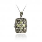 Sterling Silver Marcasite & Peridot Flower Locket Pendant P2804PD