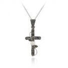 Sterling Silver Marcasite & Simulated Pearl Filigree Cross Pendant 1380