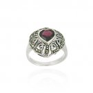 Sterling Silver Marcasite and Garnet Filigree Heart Ring Size 7 R11275G-7