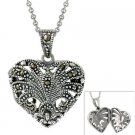 Sterling Silver Marcasite Antique-Styled Heart Locket Pendant P10656
