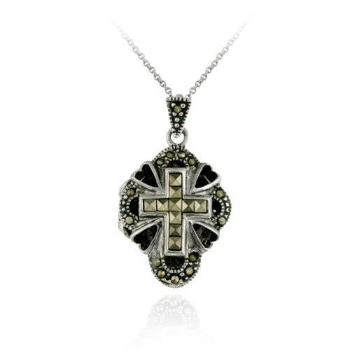 Sterling Silver Marcasite Cross Locket P2803M