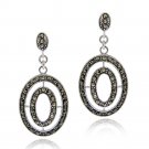 Sterling Silver Marcasite Double Oval Dangle Earrings E12087