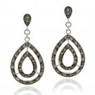 Sterling Silver Marcasite Double Teardrop Dangle Earrings E12086