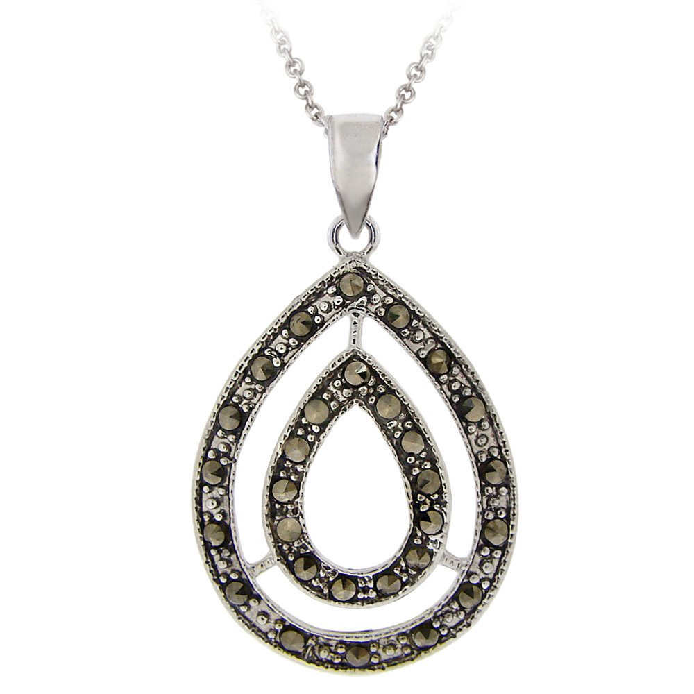Sterling Silver Marcasite Double Teardrop Pendant P12086