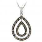 Sterling Silver Marcasite Double Teardrop Pendant P12086