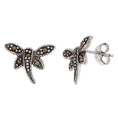 Sterling Silver Marcasite Dragonfly Stud Earrings E10638