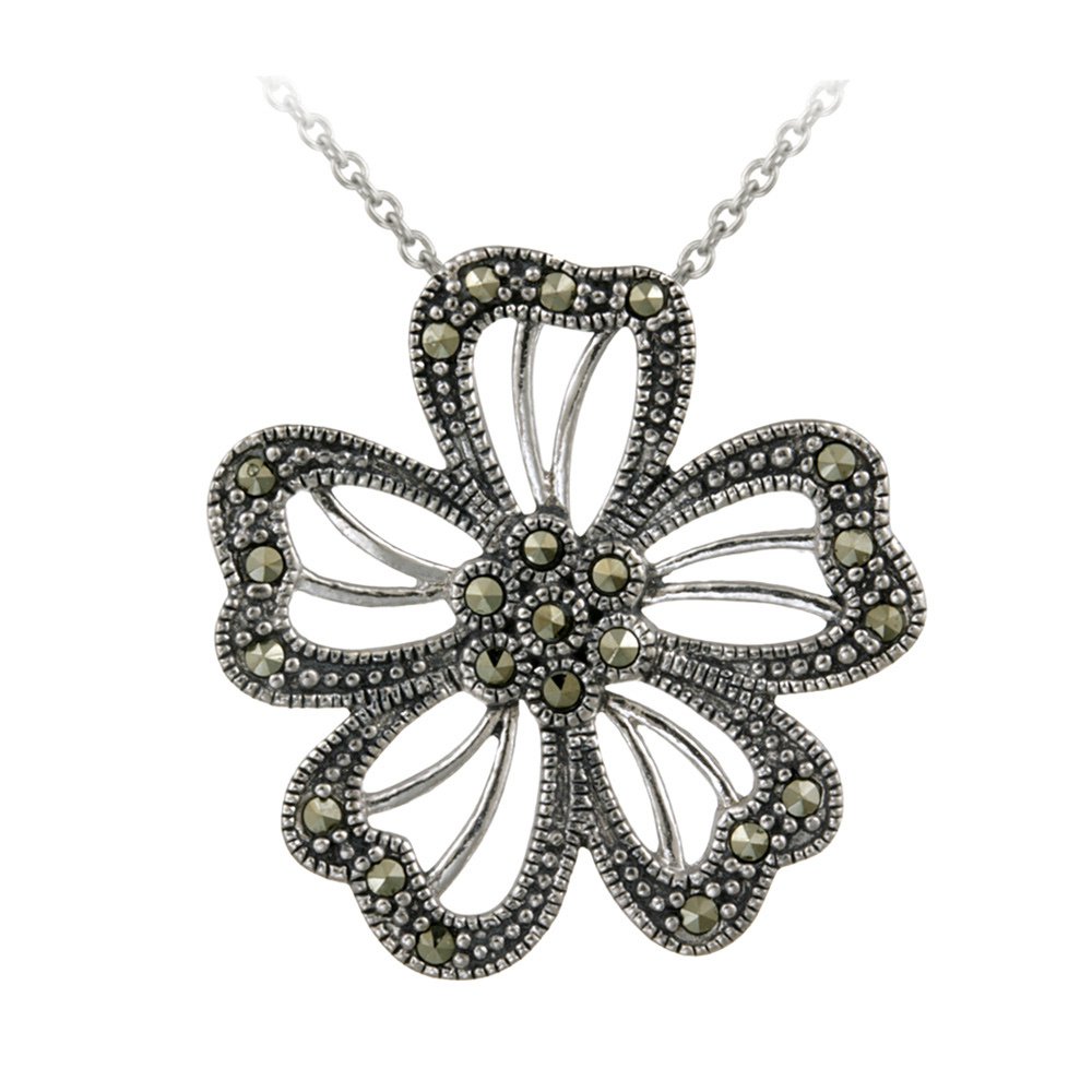 Sterling Silver Marcasite Flower Slide Pendant P12185