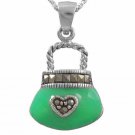 Sterling Silver Marcasite Green Purse Pendant 2273