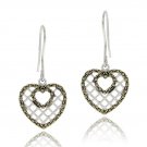 Sterling Silver Marcasite Grid Heart Dangle Earrings E12186