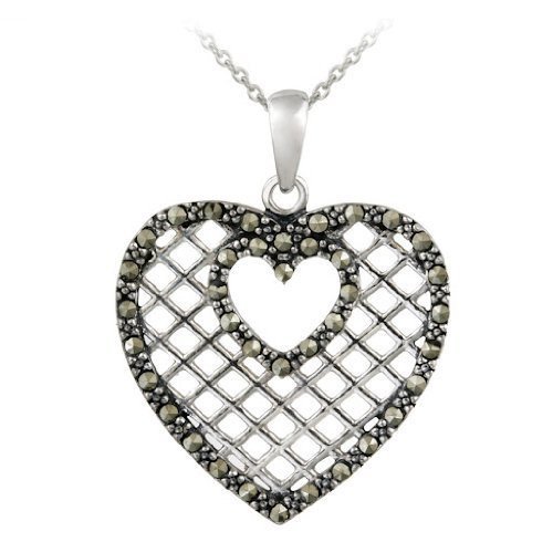 Sterling Silver Marcasite Grid Heart Pendant P12186