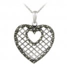 Sterling Silver Marcasite Grid Heart Pendant P12186