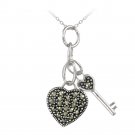 Sterling Silver Marcasite Heart & Key Pendant P12181