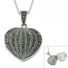 Sterling Silver Marcasite Heart Locket Pendant P10657