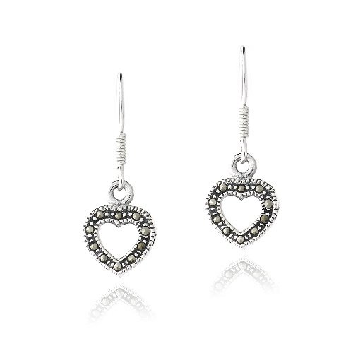 Sterling Silver Marcasite Open Heart Dangle Earrings E10636