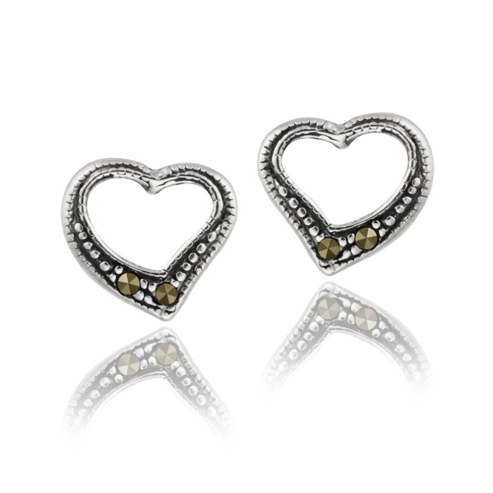 Sterling Silver Marcasite Open Heart Stud Earrings E12456