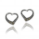 Sterling Silver Marcasite Open Heart Stud Earrings E12456
