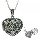 Sterling Silver Marcasite Puffed Heart Locket Pendant P10658