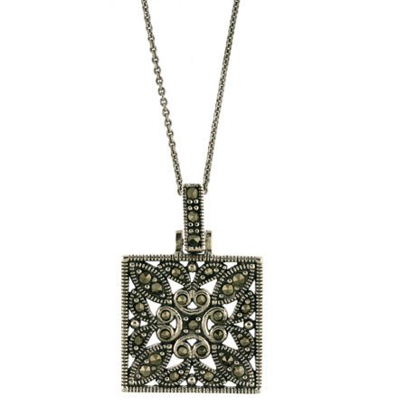 Sterling Silver Marcasite Square Filigree Pendant P10664