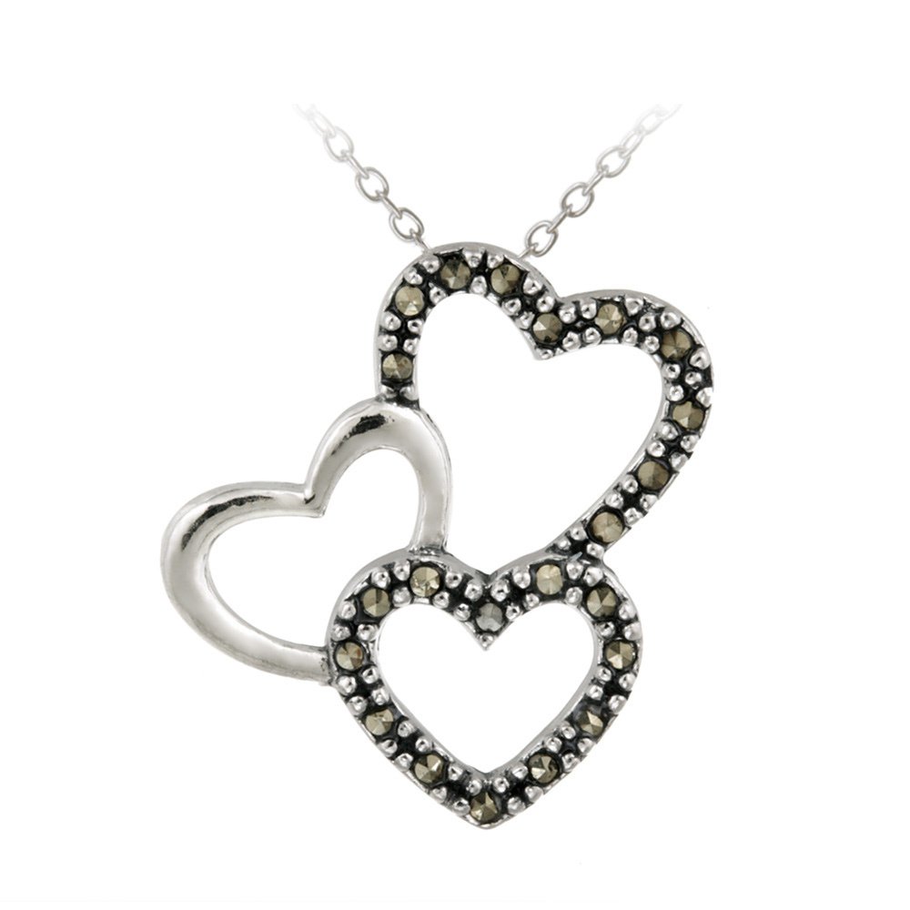 Sterling Silver Marcasite Triple Floating Hearts Pendant P12179