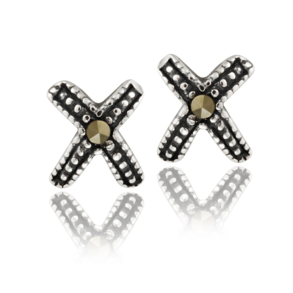 Sterling Silver Marcasite X Shape Stud Earrings E12457