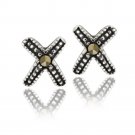 Sterling Silver Marcasite X Shape Stud Earrings E12457