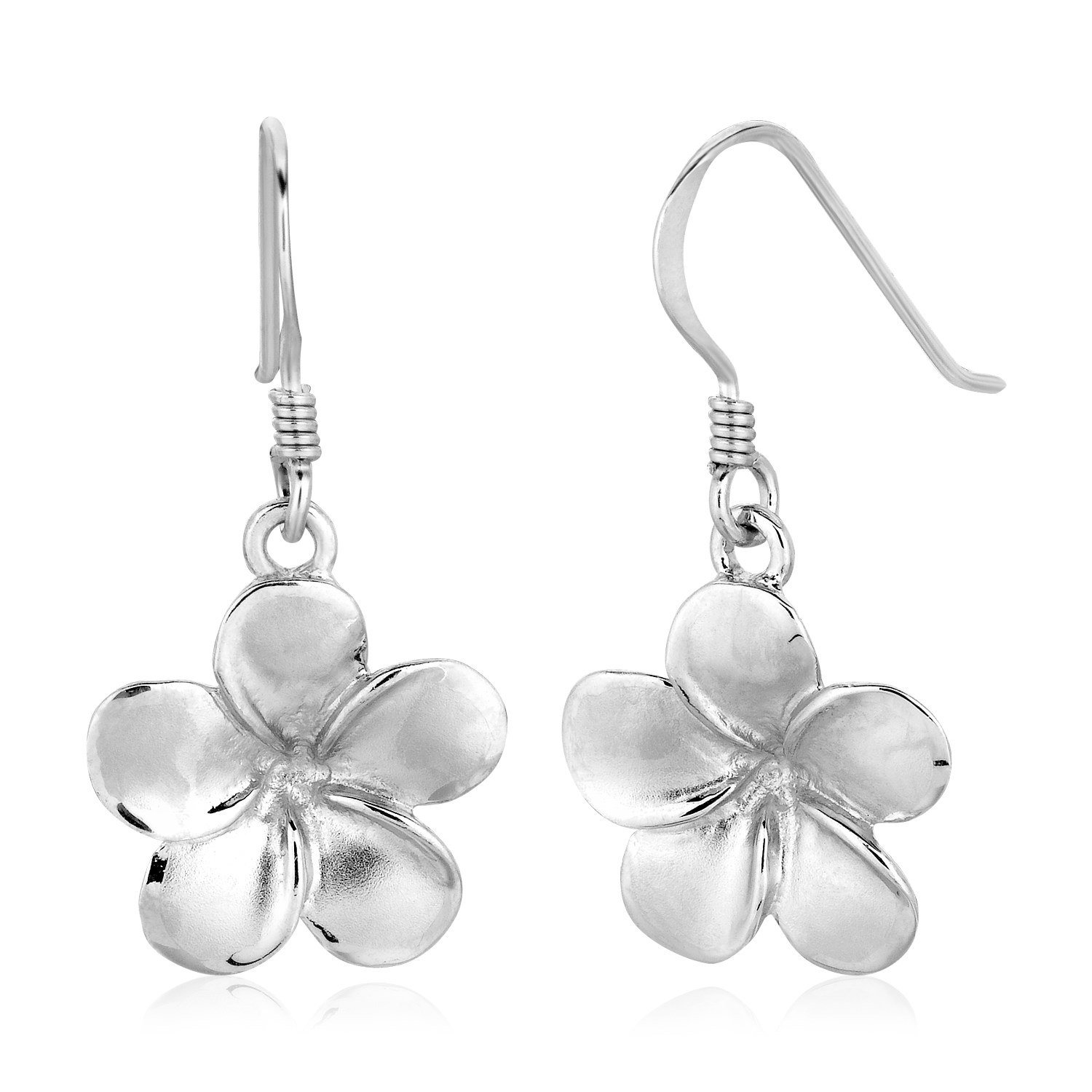 Sterling Silver Matte Textured Flower Dangle Earrings Sterling Silver
