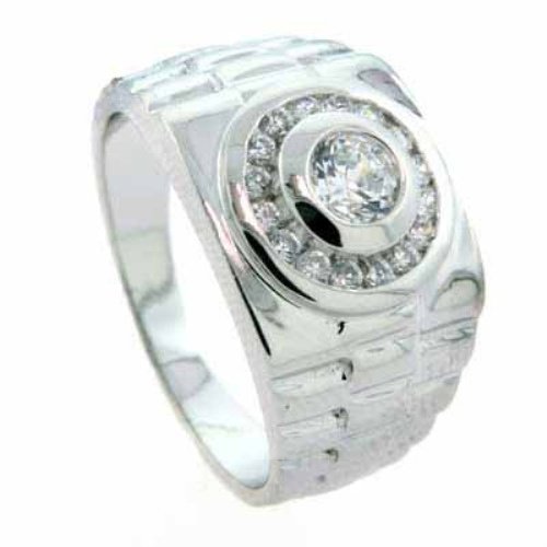Sterling Silver Men's Designer Inspired CZ Band Ring R4518-9