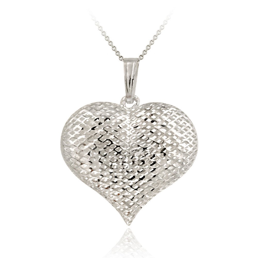 Sterling Silver Mesh Puffed Heart Pendant P11965