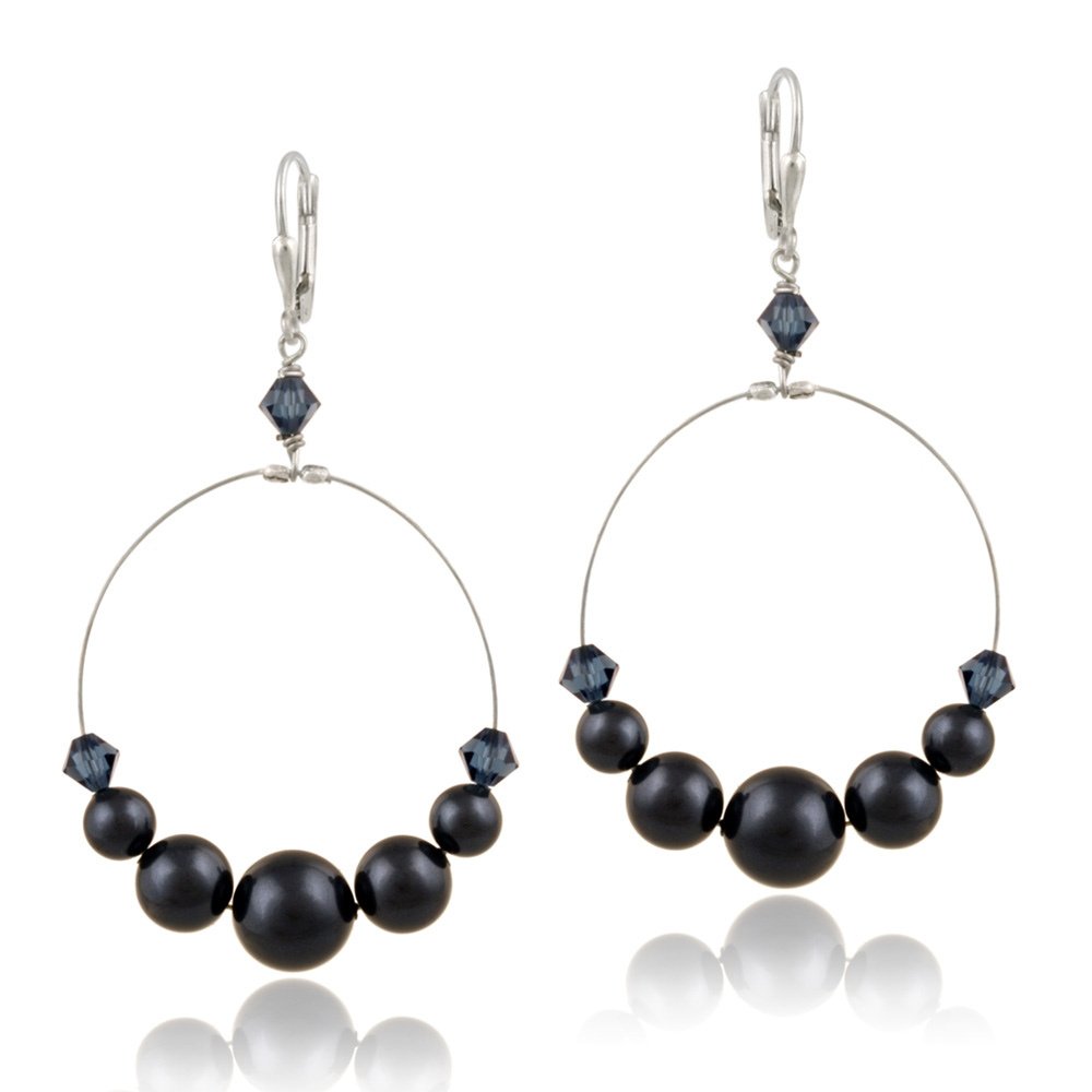 Sterling Silver Midnight Blue Swarovski Elements Dangle Leverback Earrings E12254M8