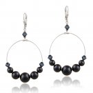 Sterling Silver Midnight Blue Swarovski Elements Dangle Leverback Earrings E12254M8