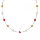 Sterling Silver Mother of Pearl, Bamboo, & Pink Coral Bar and Bead Necklace N4116M9